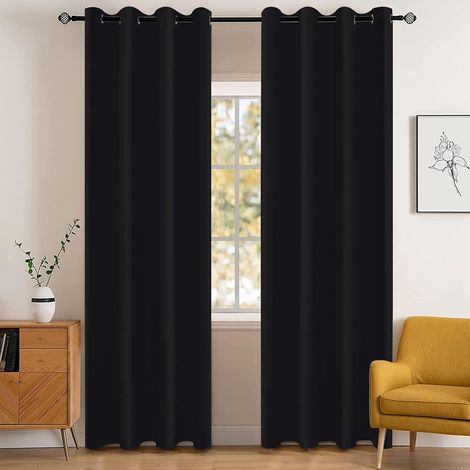 Impermeable Rideau Occultant Salon Lot De 2, 117×137CM, Rideau Thermique Isolant Anti Froid Et Chaleur, À Oeillets, Anti Bruit, pour Salon Et Chambre, Exterieur Terrasse, Noir (1/5)