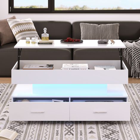Mesa centro elevable con LED y cajones 100x50 cm OKMYHOME (1/5)