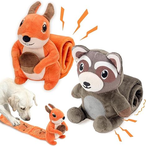 Lot de 2 Jouets en Peluche à couinement pour Chien, 58 cm Jouet de fouille & tiraille avec Queue froissée et Cache-friandises, Jouets d’enrichissement pour Petits et Moyens Chiens (1/5)
