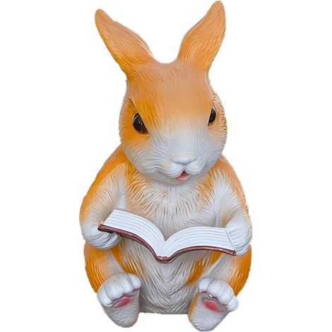 Statue de Lapin Sculpture Mignonne Peinte à la Main Statue Lapin Lisant Un Livre Pour Table Étagère Chevet Bureau Appui De Fenêtre Salon Chambre Bureau D'Étude (1/5)