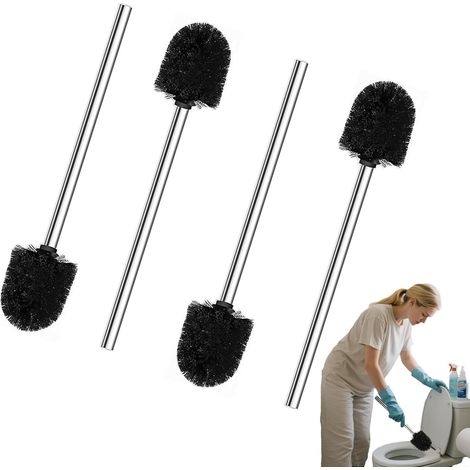 Brosse WC 4 pièces avec Manche en Acier Inoxydable 304 Durable - Brosses de Toilette compactes Ø7,5 cm pour Un Nettoyage en Profondeur de la Salle de Bain - Noir (1/5)