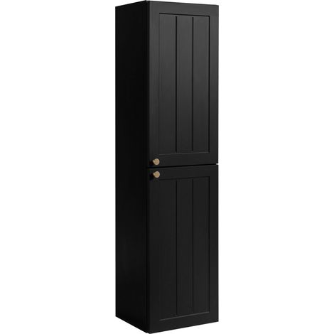 Furnidea - Meuble colonne suspendu de salle de bain GUSTO noir 35 x 136 cm - 2 portes, façades fraisées (1/5)