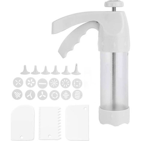 Set mit 20 Spritzpistolen für Tortendekoration, Ausstechformen mit Edelstahlrohr, multifunktionales Gebäckwerkzeug, geeignet zum Dekorieren von Keksen, Gebäck und selbstgemachten Glasuren. (1/5)