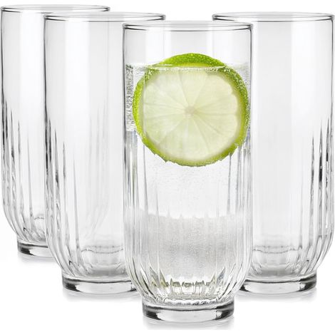 Lot de 4 à boisson Long Drink 360 ml à eau à cocktail Verre Highball Passe au lave-vaisselle (1/5)