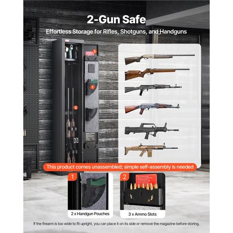Armoire à 4 Fusils, Coffre Fort pour Armes à Feu 2 Façons de Verrouillage Mot de Passe et Clés, pour Arms Longues Pistolets Munitions, Armoire Forte Numérique en Acier, Assemblage Requis (1/5)