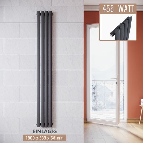 SONNI Design Paneelheizkörper Röhren 1800 x 239 mm Anthrazit Einlagig Badheizkörper Mittelanschluss Vertikal Röhren Heizkörper (1/5)