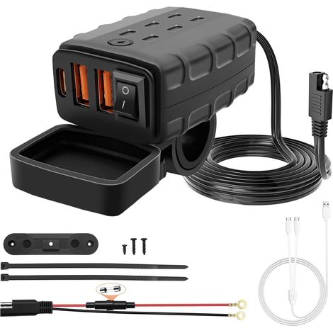 Prise USB Moto étanche 2 USB/2.4A + Type C/2.4A avec Interrupteur et LED,DC10V-28V Prise de Chargeur de Voiture Charge Rapide avec 3A Câble de Charge Multifonction Type C pour Bateau Caravane (1/5)