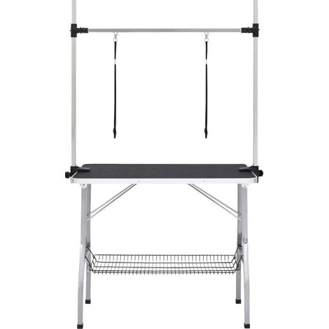 Tavolo da toelettatura pieghevole 90x60x89,5 cm in metallo nero, salvaspazio per cani FloraGrace (1/5)