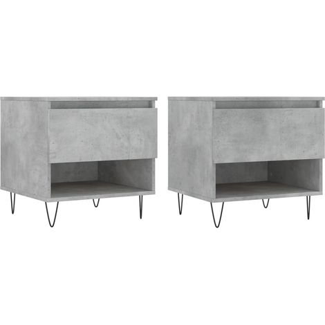 Juego de 2 mesas de centro con cajón 50 x 46 x 50 cm madera de ingeniería gris y metal DEC040398