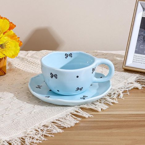 Ensemble de tasses à café en céramique (y compris soucoupe), avec motif floral peint à la main, tasses mignonnes pour filles et femmes, tasses élégantes avec oreille, adaptées au latte et au chocolat (1/5)
