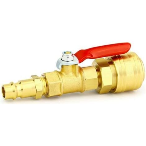 1 Pcs Brass Ball Valve Adapter Kit, 1/4" BSP Female and Male Air Compressor Globe Valve Quick Connect Plug for RV Watering System Irrigation (1/5)