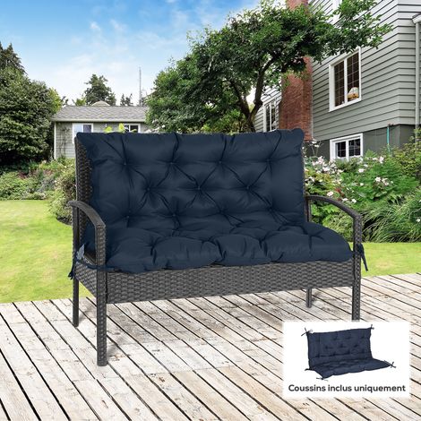 Coussin matelas assise dossier pour banc de jardin balancelle canapé 2 places grand confort 100 x 98 x 8 cm bleu foncé