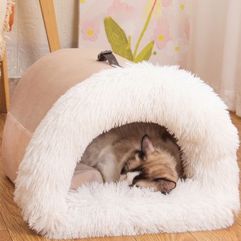 Chenil Pour Chien Intérieur - Cabane Douce Pliable avec Coussin - Pour Chiens et Chats - 40 x 30 x 28 cm - Khaki (1/5)
