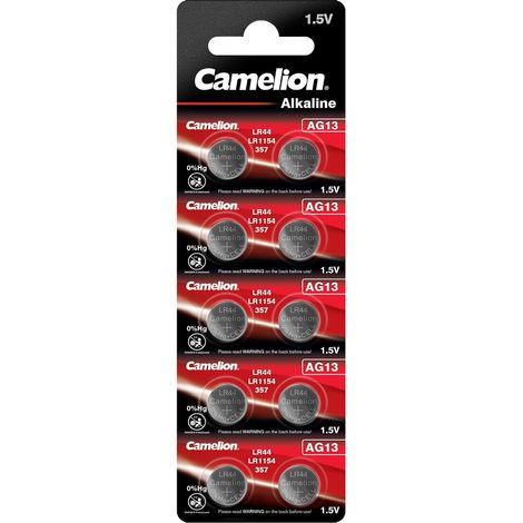 Pack de 10 piles bouton alcalines AG13 1,5V – Sans mercure – Pour appareils électroniques – Compatibles calculatrices et montres – Camelion