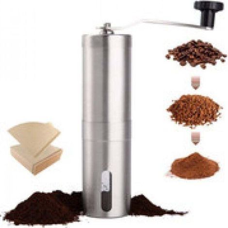 Moulin À Café Manuel En Acier Inoxydable Avec Broyeur Et 100 Filtres Compact Pour Maison Bureau Ou Voyage (1/4)