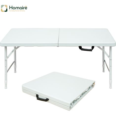 HOMAIRE Table pliante portable robuste de 125cm avec poignée, hauteur réglable, multifonctionnelle pour camping, pique-niques, fêtes intérieur/extérieur, capacité 135KG (1/5)
