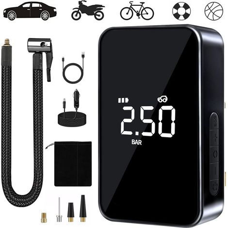Compresseur à Air Portatif, 6000mAh Mini Gonfleur Electrique, 150PSI Pompe Vélo Electrique, Compresseur avec Affichage Numérique Lumière LED et Port C USB pour Pneus de Moto, Voiture, Vélo, etc (1/5)