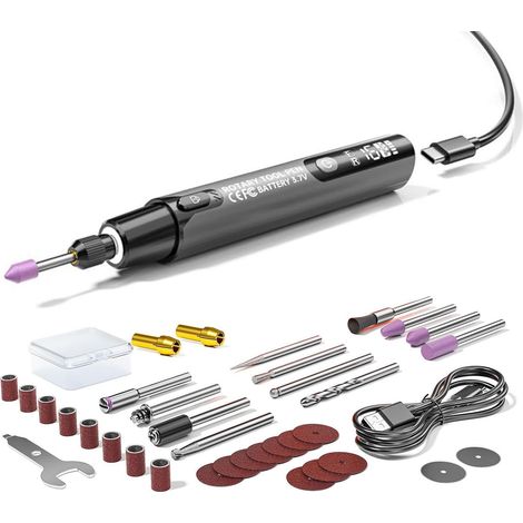 Outil Rotatif - 6 vitesses, perceuse de précision rechargeable Mini outil rotatif pour loisirs créatifs,Pour le travail du bois, l'artisanat, la restauration Gris (1/5)