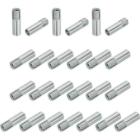 Drop-in Anchors M6, 25Pcs Galvanized Carbon Steel Internal Casting Expansion Bolts for Solid Concrete Drywall, Silver (1/5)