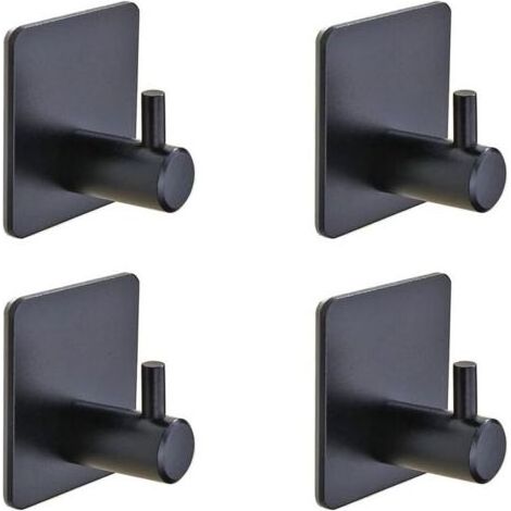 Set mit 4 selbstklebenden Haken, Handtuchhaken, 3M-Kleiderschrankhaken, für Handtuchhalter ohne Bohren, Wandhaken, Küchenhaken, schwarzer Handtuchhalter (1/4)