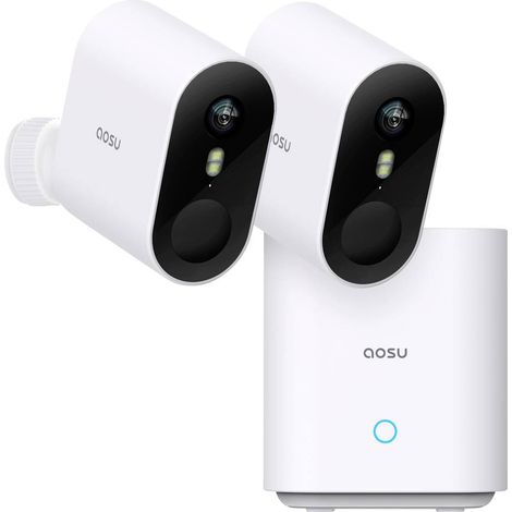 AOSU 2K Telecamera Wi-Fi Esterno, Telecamera WiFi Esterno senza Fili con 240 Giorni, 32GB Memoria Locale, 0 Canone Mensile,Nessun Abbonamento,Rilevamento del Movimento PIR,Compatibilità con Alexa,166°