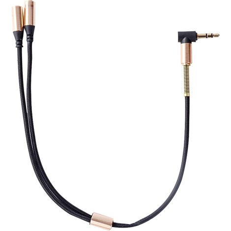 Câble AUX Double Jack 3.5 mm Tricoté, Répartiteur Audio pour Casque, Haut-parleur et Voiture, Noir (1/5)