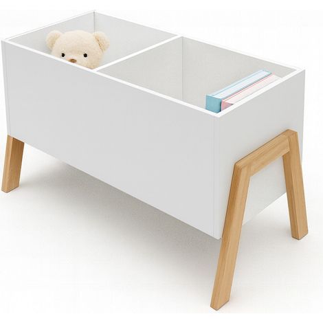 Relaxdays – Bibliothèque enfant 2 compartiments ouverts – Dimensions H 40 x L 66,5 x P 34,5 cm – Bois composite et pin – Couleur blanc/nature (1/5)