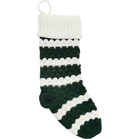 Chaussette De Noël - Tricotée En Laine - Rayée Vert Blanc - 46 Cm - Pour Cheminée Arbre Décoration Festive - 1 Pièce (1/5)