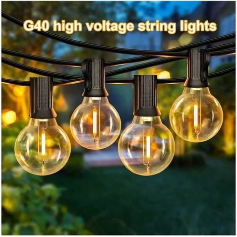 15M Guirlande Lumineuse Extérieure LED avec 25 Ampoules E27 G40 en Plastique IP44 Étanche Guirlande pour Jardin Cour Patio Noël (1/4)