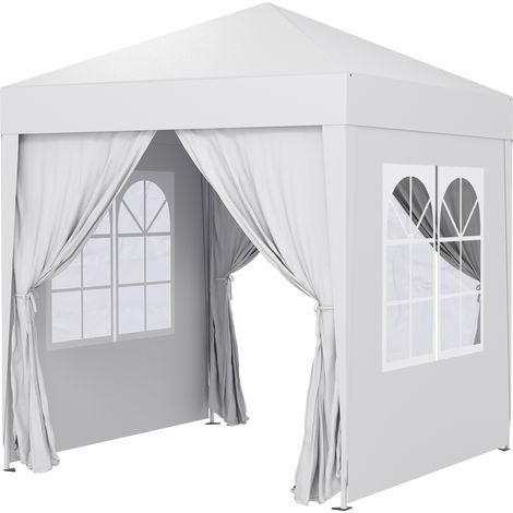 Weißer, 2x2 m großer, faltbarer Gartenpavillon zum Aufklappen, höhenverstellbar, UV-beständig