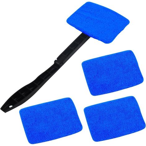 Windschutzscheibenreiniger, Auto-Reinigungsbürsten-Set, 4 Mikrofaser-Pads, Windschutzscheibenreinigung mit Teleskopgriff, Auto-Innenwischer-Set, Marineblau