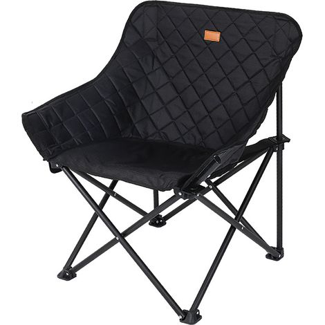 Chaise de camping pliante, tubes renforcés, coton doux, grande capacité de charge, pliable, pour pêche, pique-nique, extérieur, noir (1/5)