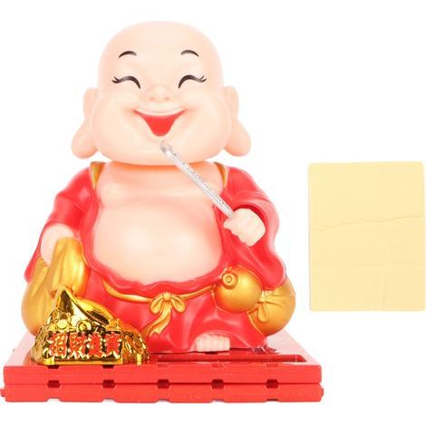 Statuette Bouddha Solaire Maitreya avec Mains Bougeant Automatiquement, Alimentée à l'Énergie Solaire, en ABS Résistant pour Maison, Voiture, Bureau - Modèle Rouge (1/5)