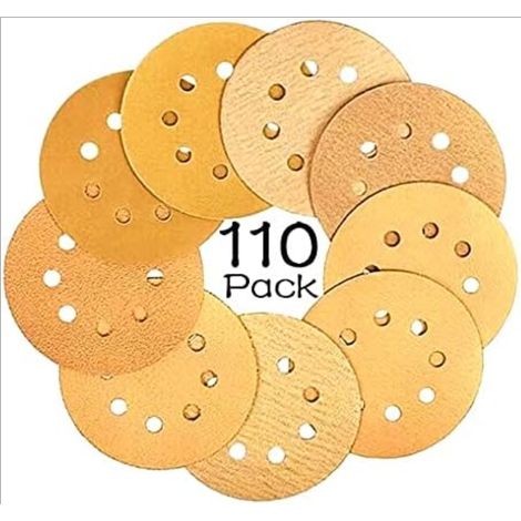Disque de Ponçage,Papier Abrasif pour Ponceuse Excentrique,125 8 trous Disques Abrasifs 60 et 80 100 120 150 180 240 320 125 mm 110 pièces (1/4)