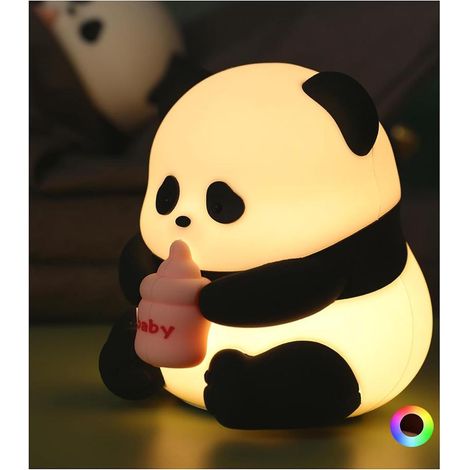 Cute silicone sitting panda LED night light for children, rechargeable with timer for baby's room (1/4)