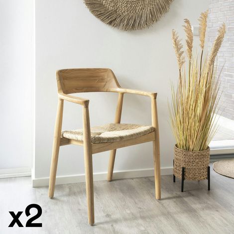Chaise vintage en bois exotique (lot de 2) (1/5)