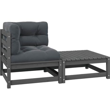 vidaXL Salon de jardin 2 pcs avec coussins Gris Bois de pin massif
