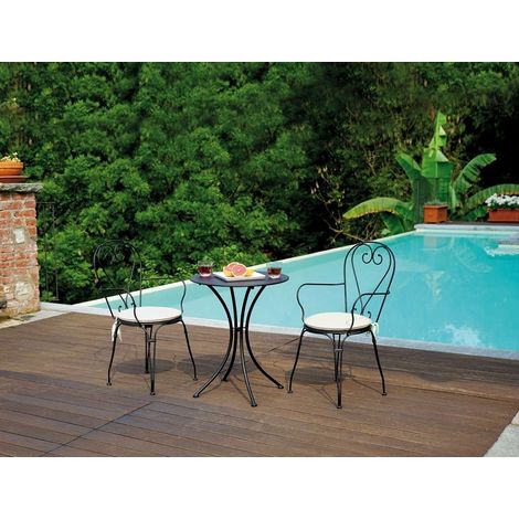 Set tavolo e sedie per bar e giardino con cuscini 2 posti in ferro antiruggine (1/5)