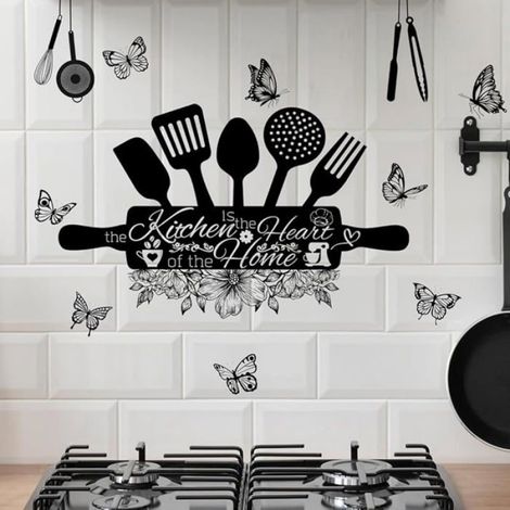 Stickers muraux cuisine citation CUR de la MAISON noir (54x37 cm) I Autocollant mural C, Home Kitchen STICKERS (1/5)