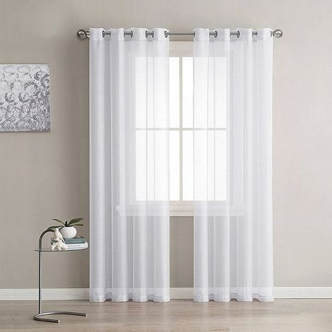 Ensemble de 2 rideaux blancs, voilages à œillets solides pour la décoration du salon/de la chambre, 137 cm x 241 cm (1/5)
