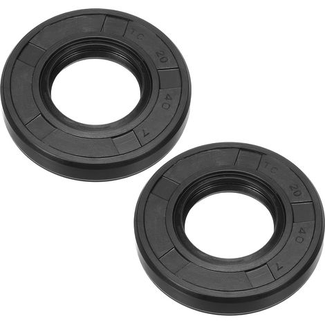 Oil Seal, 20mm x 40mm x 7mm (2pcs) Nitrile Rubber Cover Double Lip Spring Loaded TC Oil Shaft Seal for Bearing Shaft, Black (1/5)
