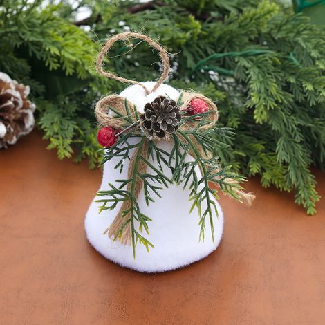 Décoration de Noël : clochette en mousse blanche avec nœud en toile de lin rouge, à accrocher au sapin, pour créer une ambiance de Noël (1/2)