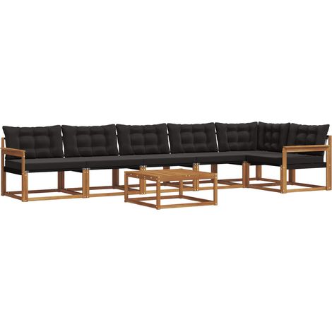 vidaXL  Outdoor Sofa Set  with Cushion 7 pcs Natural and Black
