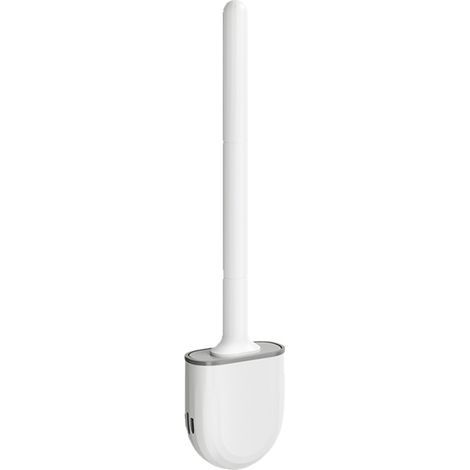 Ensemble brosse WC et support  Tête de brosse flexible avec poils en silicone, taille compacte pour le rangement et l'organisation, fentes de ventilation, blanc