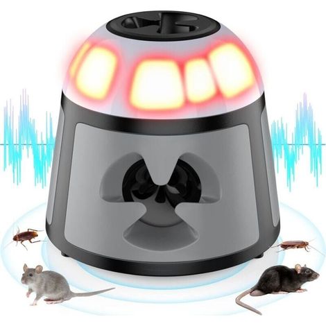 Ultrason Souris et Rats, Repulsif Souris Ultrasons 360° Anti Souris avec Lumière LED Appareil Ultrason pour Nuisible Rongeurs Plug in Répulsif Intérieur Dispositif Anti Nuisible Cafards pour Jardin