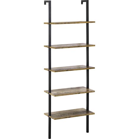5-stufiges Treppenregal im Industriestil, Wandregal aus Holz und Metall, 60 x 30 x 184,5 cm, Braun