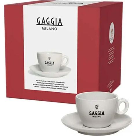 Gaggia 421946506421 Cappuccino Tazze e Piattini Set 4 Pezzi in Ceramica 170 ml Colore Bianco