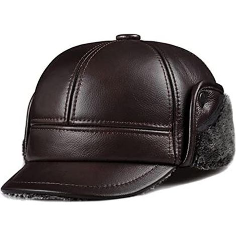 Casquette de Baseball réglable en Cuir véritable for Homme – Plate Fausse Fourrure Solide (café, XL)(X-Large Coffee) (1/3)
