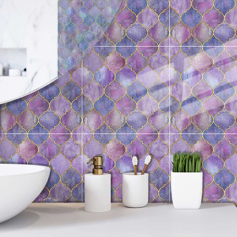 adesivi murali viola a forma di squame di pesce (15 x 15 cm) - Piastrelle autoadesive in PVC per cucina, soggiorno, bagno e decorazione d'interni (1/5)