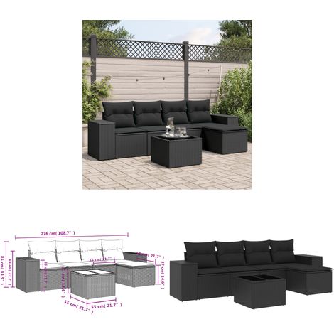 6-tlg. Garten-Sofagarnitur mit Kissen Schwarz Poly Rattan - Gartenmöbel - Gartensorte - Outdoor Möbel - Lounge Set - Rattan Gartenmöbel - Home & Living (1/3)